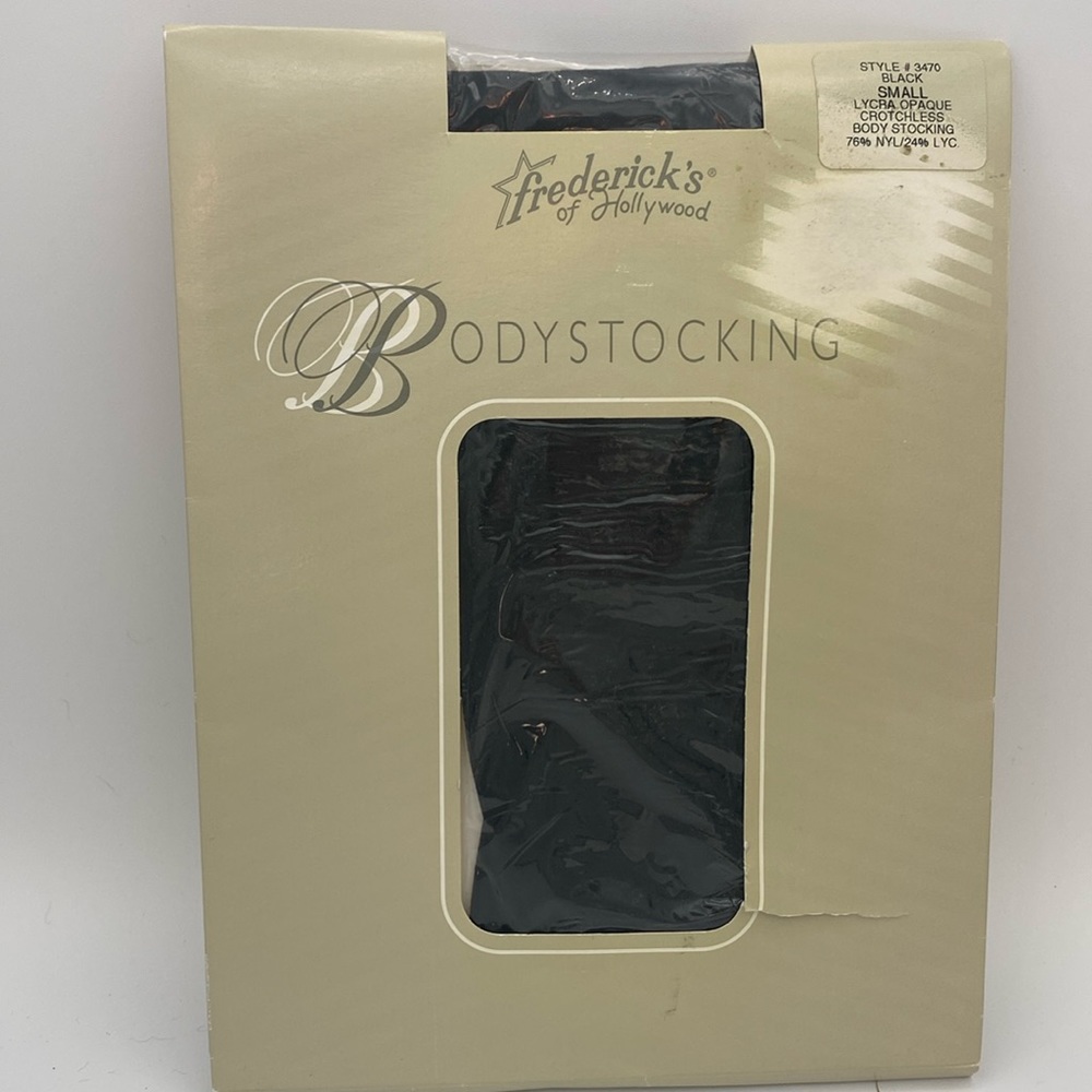 VTG Frederick’s Of Hollywood black Lycra opaque nylons Bodystocking NOS sz S